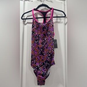 Nike girl Multicolor Leopard Print one piece bathing suit, size XL